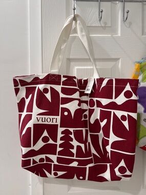 Vuori Maroon and White Graphic Canvas Tote